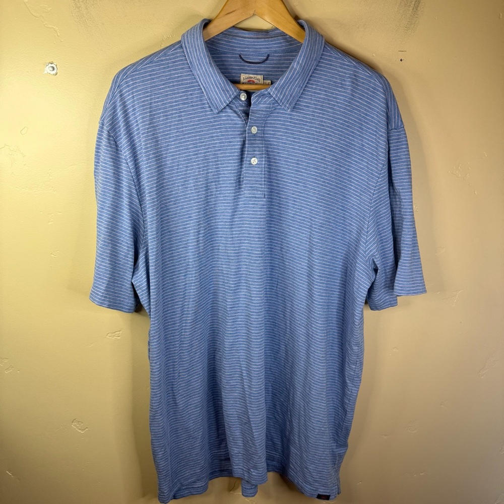 Faherty Mens XXL Striped Baby Blue Polo‎ Shirt Preppy Country Club Golf